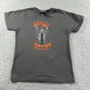 Harley Davidson‎ Shirt Youth Medium Gray Graphic Double Sided Des Moines Iowa